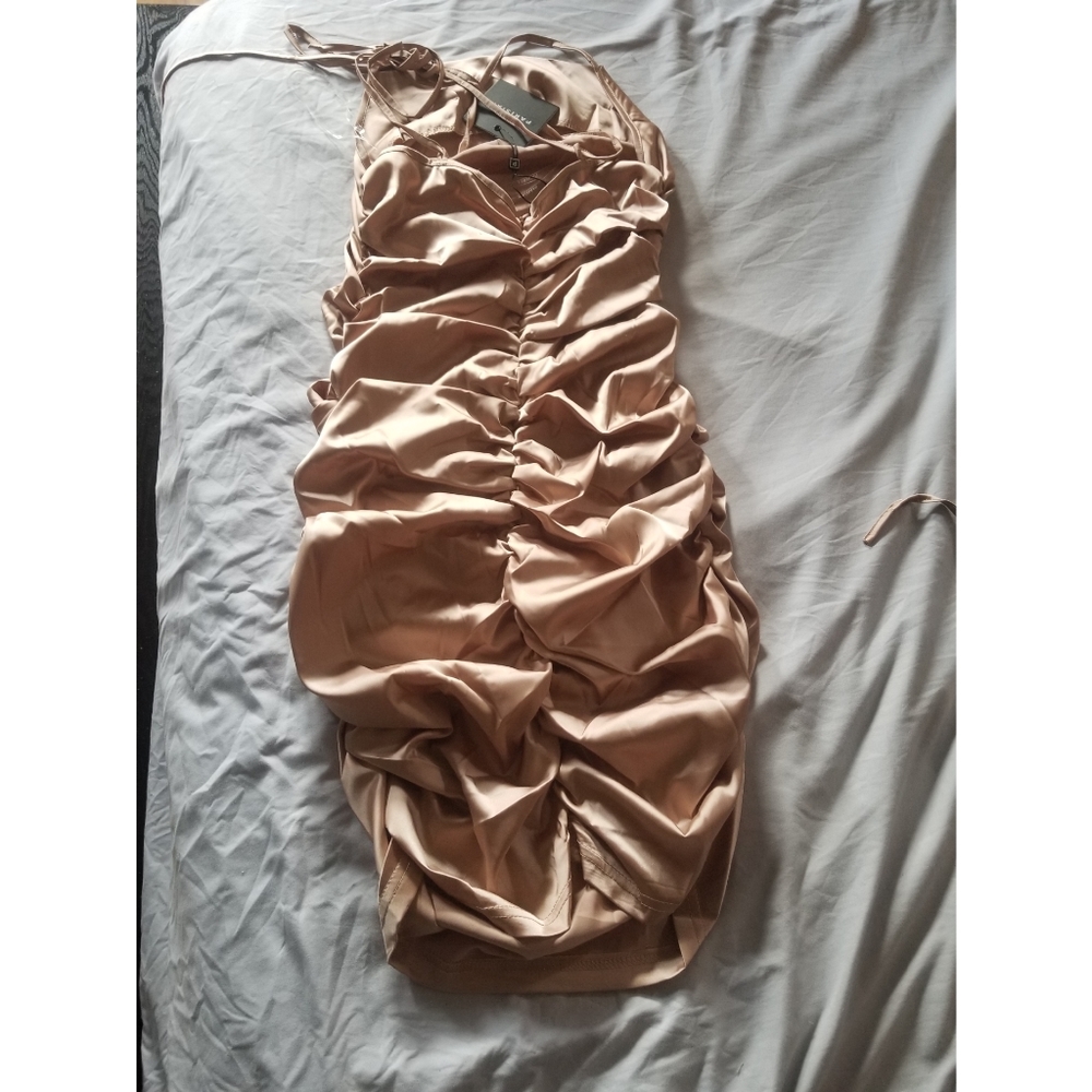 LAST 1! Silk Sleeveless Ruched Bodycon Mini Dress - Picture 8 of 9